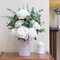 Artificial Rose Flower Arrangement in White Ceramic Vase with Heart Charm Décor, 16" Artificial Flowers with Eucalyptus Stems and Greenery, Rustic Farmhouse Table Centerpiece for Home, Kitchen, Office 14"H x 9’’W